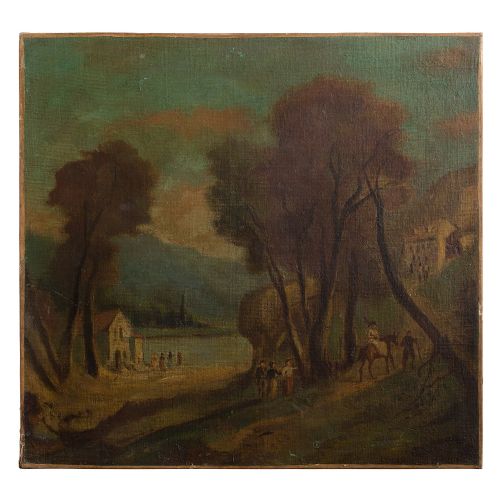 Naive 18th-century Classical French Landscape Painting