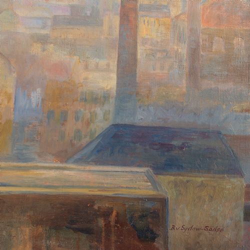 fig 1. 1940s Vintage Cityscape, Brita Von Sydow Södöö, City View With Chimneys