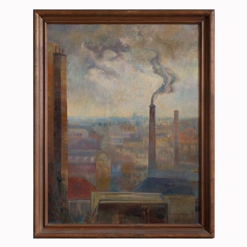 1940s Vintage Cityscape, Brita Von Sydow Södöö, City View with Chimneys