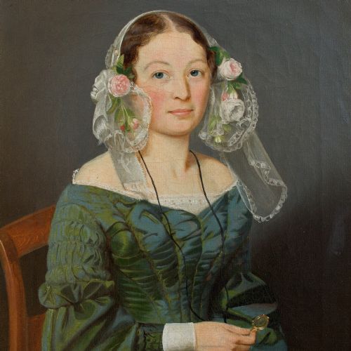 fig 1. 1860s Danish Portrait Of A Woman Holding A Golden Lorgnette