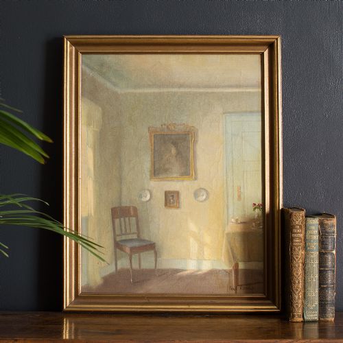 Poul Ronne, the Yellow Room, Danish Oil Painting