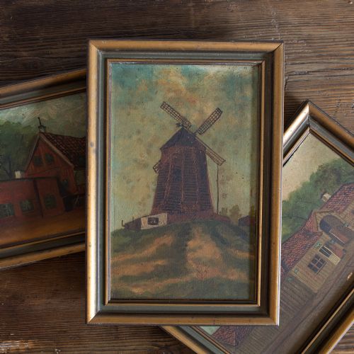 Three Naive Swedish Folk Art Paintings
