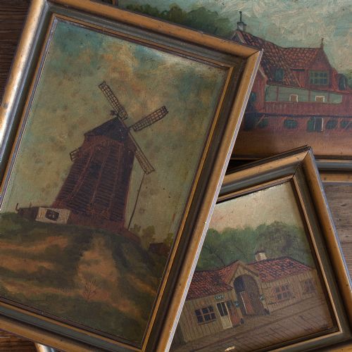 fig 1. Three Naive Swedish Folk Art Paintings