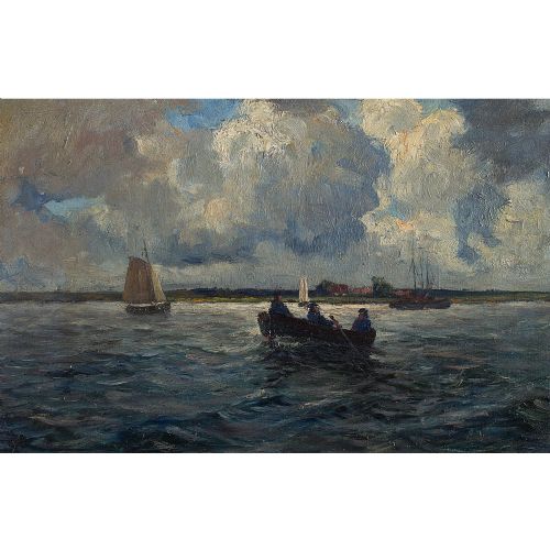 Antique Seascape, Dutch School, Fishermen on the Lake
