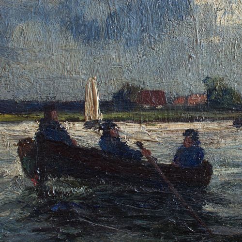 fig 1. Antique Seascape, Dutch School, Fishermen on the Lake