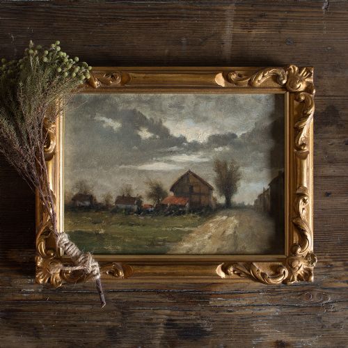fig 1. 19th Century French School Landscape With Barns, Oil Painting