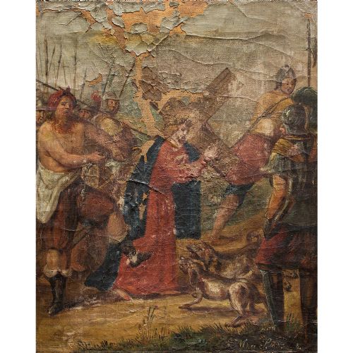 The Road to Calvary, Religious Oil Painting, 19th-century