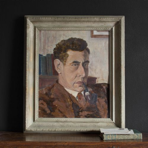 fig 1. Vintage Portrait Of An Englishman With A Pipe, Oil Painting