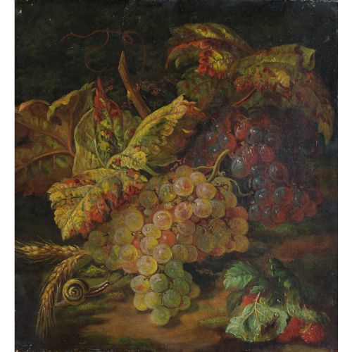 French School Still Life with Grapes & Snail