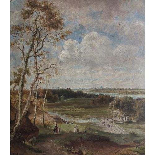 German School Landscape with City View & Walkers