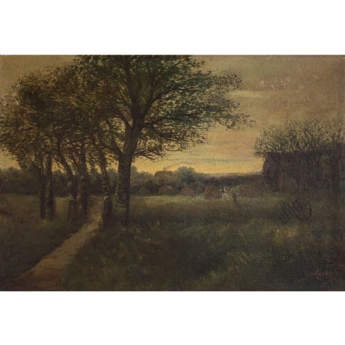Early 20th Century French School Landscape with Setting Sun