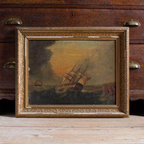 fig 1. 19th Century French School Frigate ‘Kate’ In Stormy Waters