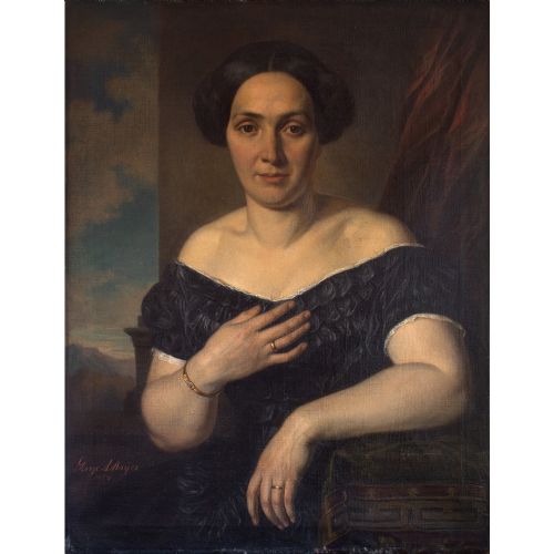 August Georg Mayer, 19th-century Portrait of a Lady with a Black Dress