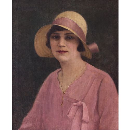 1930s Hungarian School Portrait of a Woman in Pink, Oil Painting