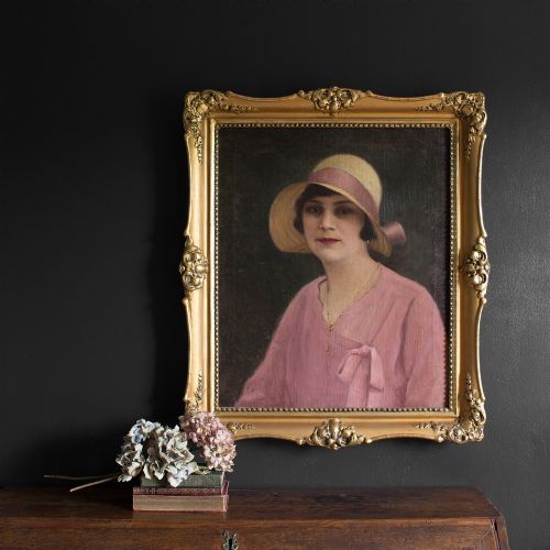 fig 1. 1930s Hungarian School Portrait Of A Woman In Pink, Oil Painting
