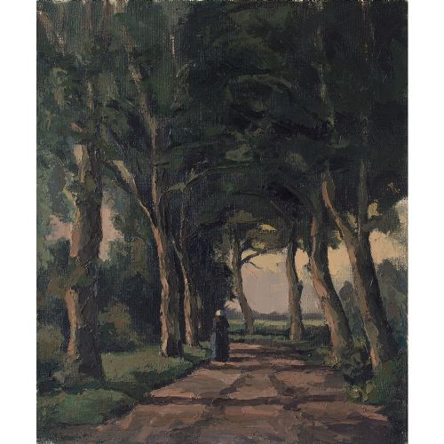 Early 20th-century German School, Woodland Track with Trees & Figure