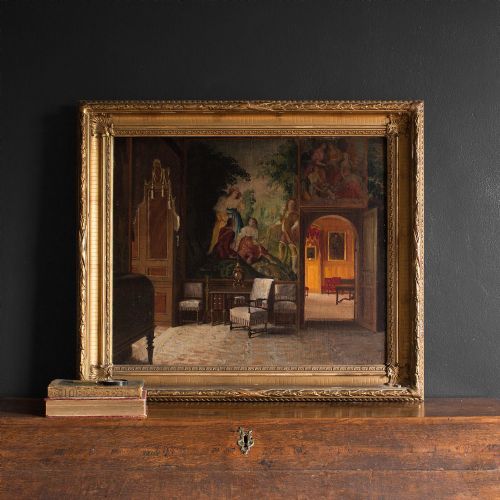 fig 1. 19th-Century Swedish School Oil Painting, Interior of Gripsholm Castle