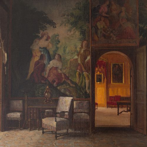 fig 2. 19th-Century Swedish School Oil Painting, Interior of Gripsholm Castle