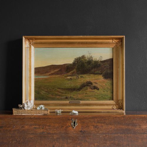 fig 2. Harald Foss, A Shepherd With Sheep Near Mariager Fjord, Oil Painting, Denmark