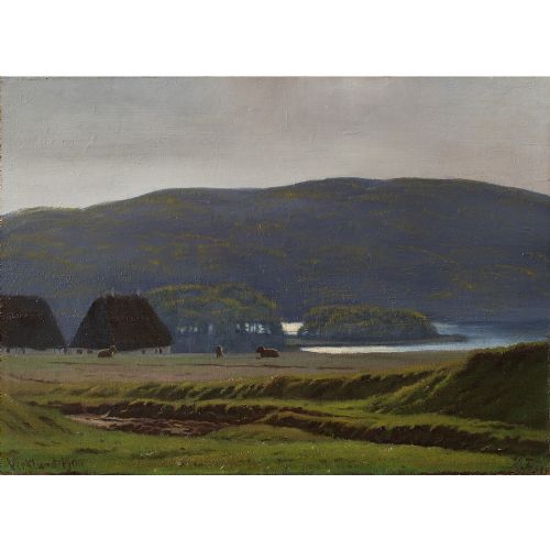 Harald Foss, Pastoral Scene in Virkland, Denmark, Oil Painting