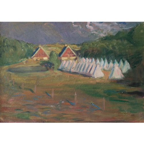 fig 1. Julius Paulsen, View of a Summer Camp at Tibirke, Danish Oil Painting
