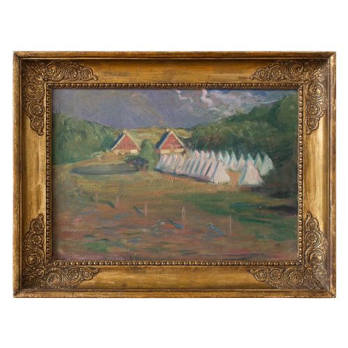 Julius Paulsen, View of a Summer Camp at Tibirke, Danish Oil Painting