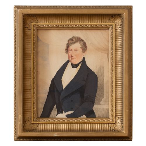 Large Miniature Portrait of a British Gentleman Before a Castle
