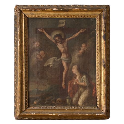18th-century Crucifixion with the Virgin Mary and Cherubs