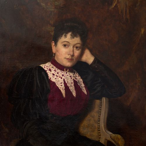 fig 2. Louis Joseph Pottin, 19th Century Portrait Of A Lady In A Red & Black Dress