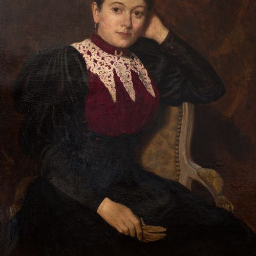 fig 3. Louis Joseph Pottin, 19th Century Portrait Of A Lady In A Red & Black Dress