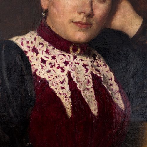 fig 4. Louis Joseph Pottin, 19th Century Portrait Of A Lady In A Red & Black Dress