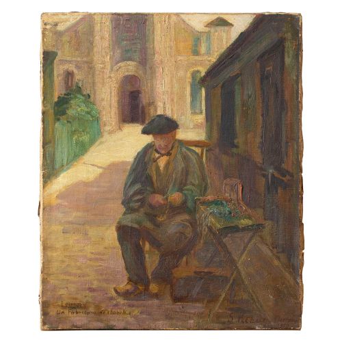 Early 20th-century French School Oil Painting, Rosary Maker in Lourdes