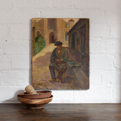 fig 1. Early 20th-Century French School Oil Painting, Rosary Maker In Lourdes