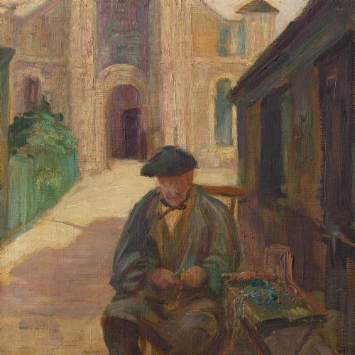 fig 2. Early 20th-Century French School Oil Painting, Rosary Maker In Lourdes