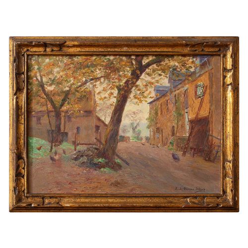 Early 20th Century French Oil Painting, Edmond Le Bienvenu-dutourp, Cottages in Clecy