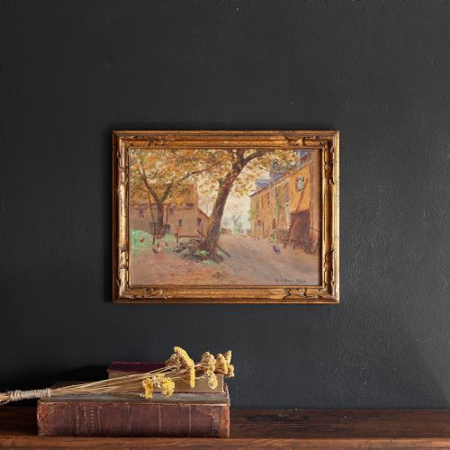 fig 1. Early 20th Century French Oil Painting, Edmond Le Bienvenu-Dutourp, Cottages In Clecy