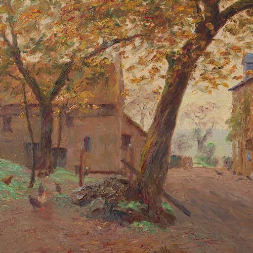 fig 3. Early 20th Century French Oil Painting, Edmond Le Bienvenu-Dutourp, Cottages In Clecy