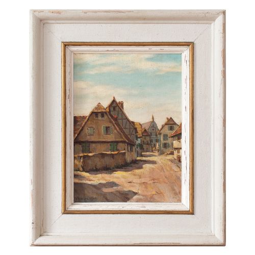1930s French Oil Painting, a Braunsteffer, a Sunlit Street in Alsace