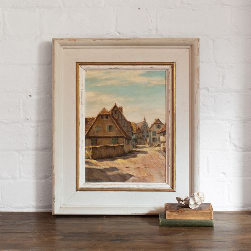 fig 1. 1930s French Oil Painting, A Braunsteffer, A Sunlit Street In Alsace
