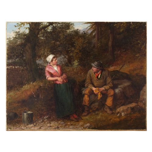 19th Century English Oil Painting, William III Bromley, Lovers' Rest