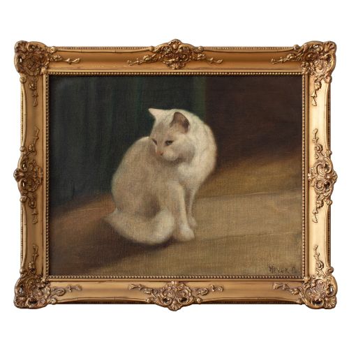 Early 20th Century Oil Painting, Arthur Heyer, Portrait of a Persian Cat