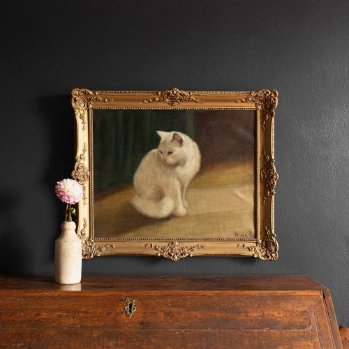fig 1. Early 20th Century Oil Painting, Arthur Heyer, Portrait of a Persian Cat