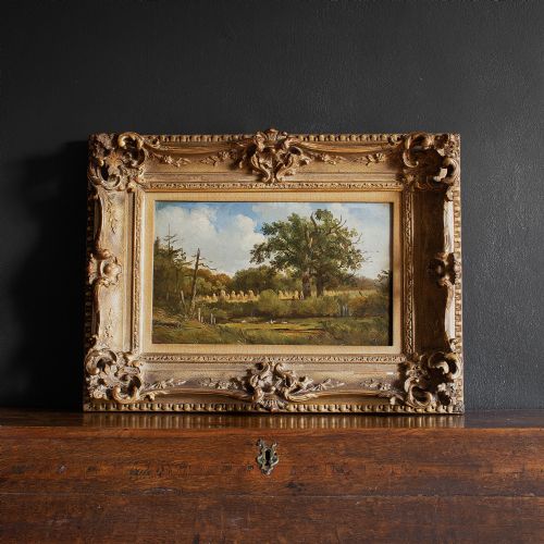 fig 1. Dutch Oil Painting, Rural Scene With Oak Tree, Swans & Field-Hands