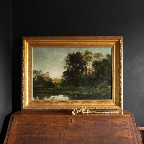 fig 1. 19th Century Belgian School Landscape With Pond, Oil Painting