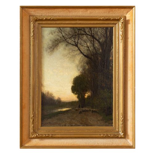 Julius Jacobus Van De Sande Bakhuijzen, Hague School Pastoral Scene at Sunset