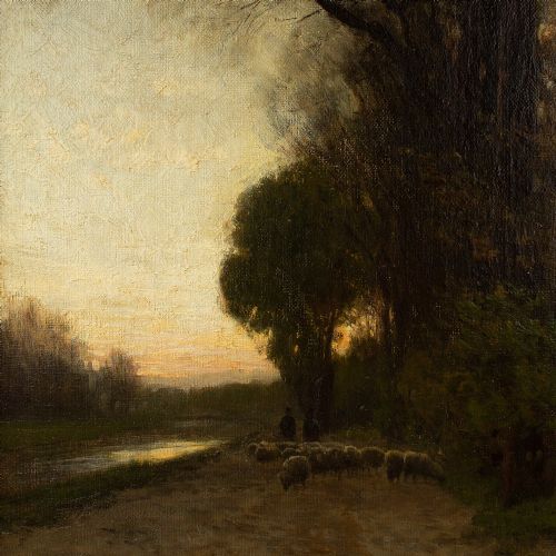 fig 2. Julius Jacobus Van De Sande Bakhuijzen, Hague School Pastoral Scene At Sunset