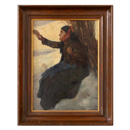 Adolf Meissner, a Woodcutter in the Snow, 19th Century Oil Painting