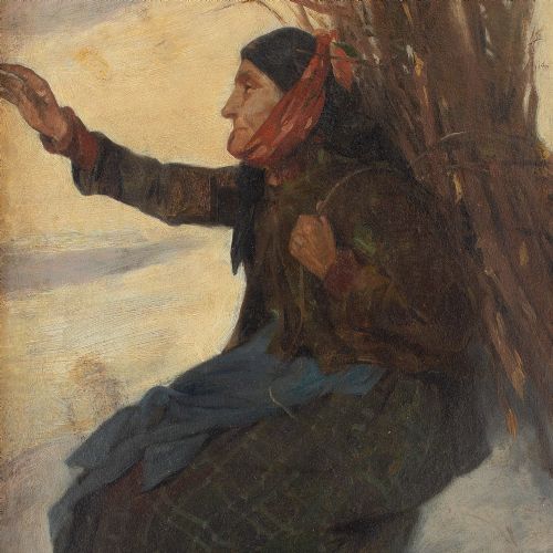 fig 3. Adolf Meissner, A Woodcutter In The Snow, 19th Century Oil Painting