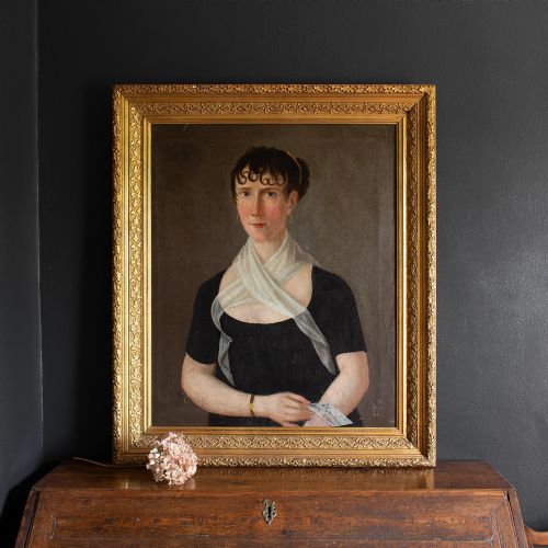 fig 1. Early 19th Century Danish School Portrait Of A Lady With A White Scarf
