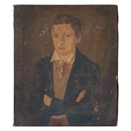19th Century French School Portrait of a Young Man with a Patterned Cravat